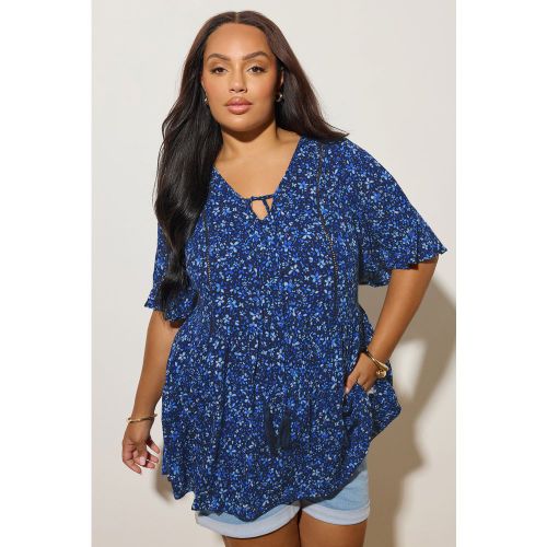 Haut Bleu À Imprimé Floral Noué Sur Le Devant Size 42 - Yours - Modalova
