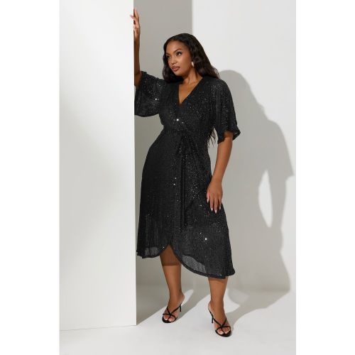 Robe Noire Cachecoeur Design À Sequins Size 48 - Yours London - Modalova