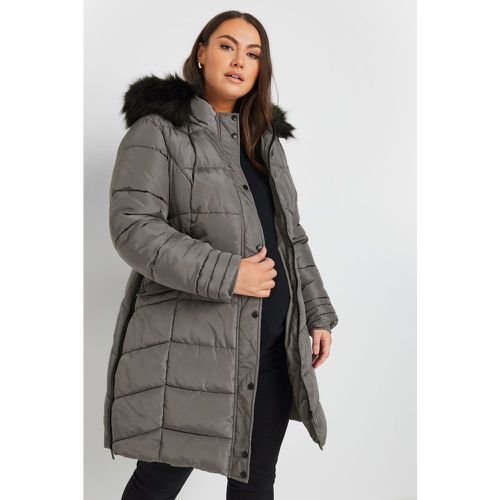 Bump It Up Maternity Curve Grey Zip Side Puffer Coat - Yours - Modalova