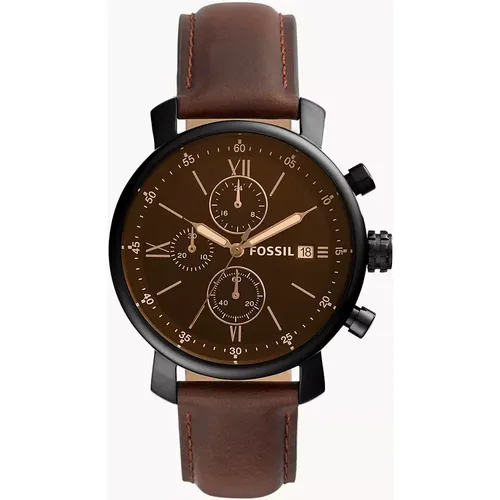Montre Rhett chronographe en cuir brun - Fossil Outlet - Modalova