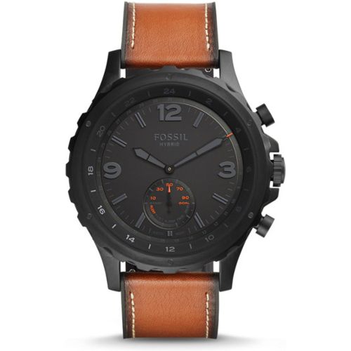 Men Montre Connectée Hybride - Nate En Cuir Marron - One size - Fossil - Modalova