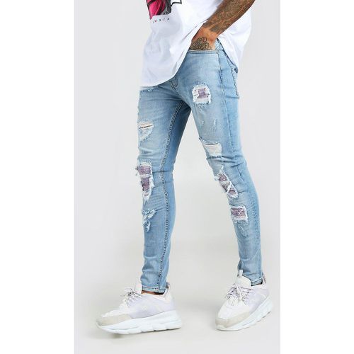 Jean délavé super skinny à déchirures et imprimé bandana - 28R - Boohooman - Modalova