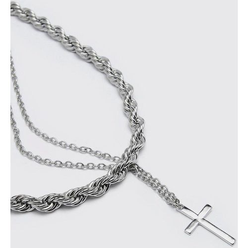 Collier à chaîne double et pendentif croix - ONE SIZE - Boohooman - Modalova