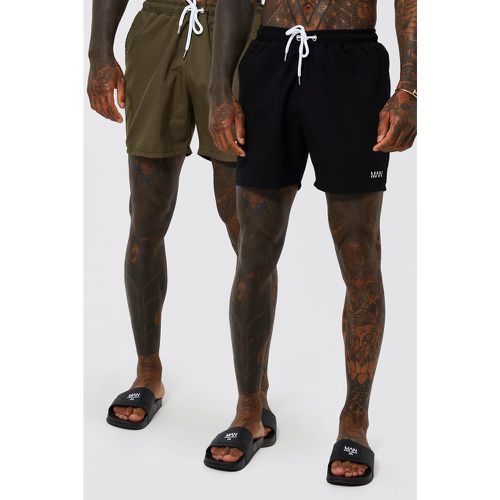 Lot de 2 shorts de bain mi-longs à inscription - MAN - XS - Boohooman - Modalova