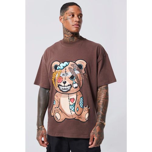 T-shirt oversize à col montant et imprimé ours en peluche - Boohooman - Modalova