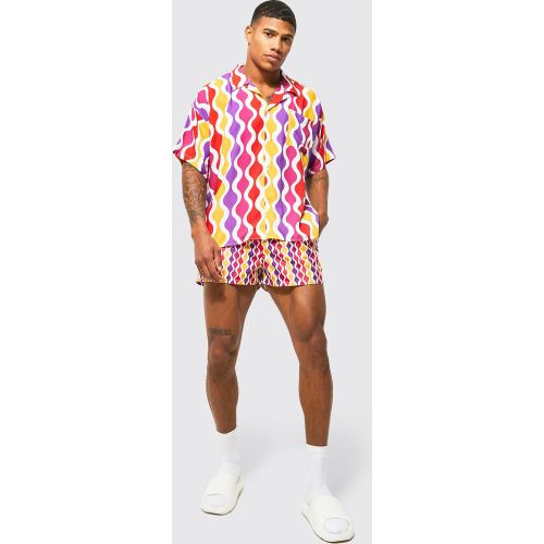 Ensemble à imprimé géométrique avec chemise et short de bain - M - Boohooman - Modalova