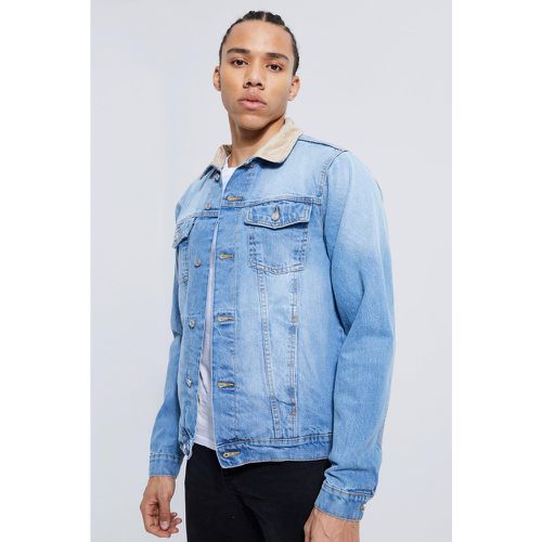 Tall - Veste en jean à bordure en polaire et col en velours côtelé homme - S - Boohooman - Modalova