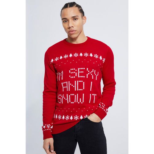 Tall - Pull de Noël à slogan I'm Sexy And I Snow It - Boohooman - Modalova