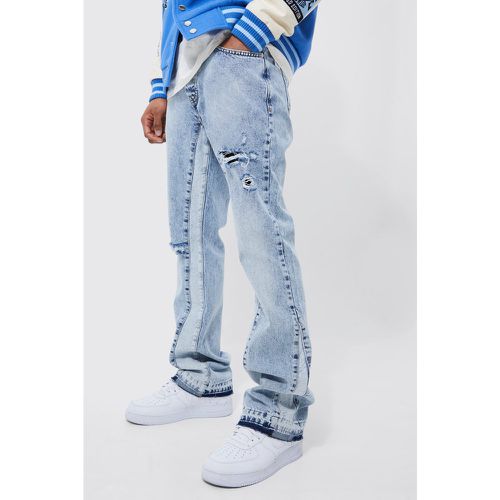 Slim Flare Distressed Panel Jeans - Boohooman - Modalova