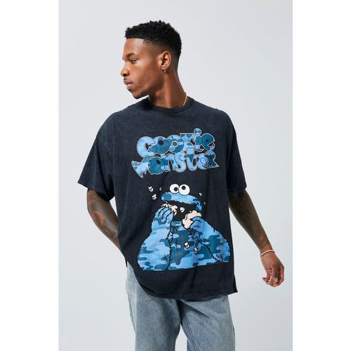 T-shirt oversize délavé à imprimé Cookie Monster - Boohooman - Modalova