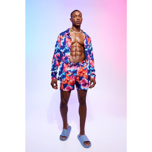 Ensemble imprimé abstrait avec chemise et short de bain - XL - Boohooman - Modalova