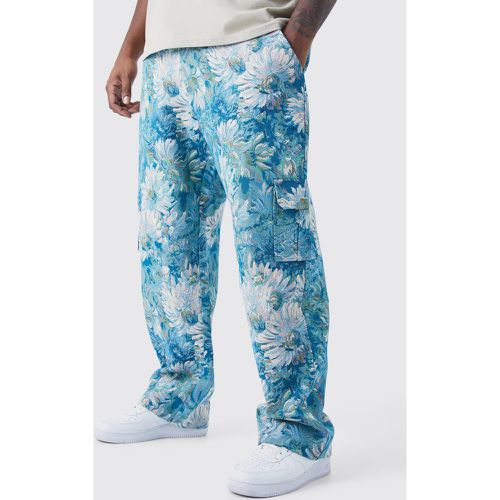 Grande taille - Pantalon cargo à taille fixe et motif tapisserie fleurie - Boohooman - Modalova
