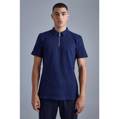 Polo cintré épais en tissu gaufré à col zippé - M - Boohooman - Modalova