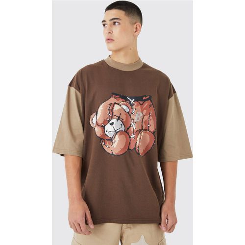 T-shirt oversize épais à manches 3/4 et imprimé ours - Boohooman - Modalova