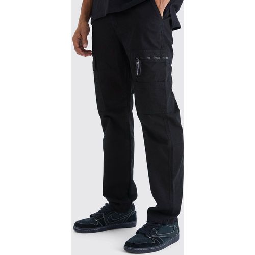 Pantalon cargo droit à logo zippé - 28 - Boohooman - Modalova