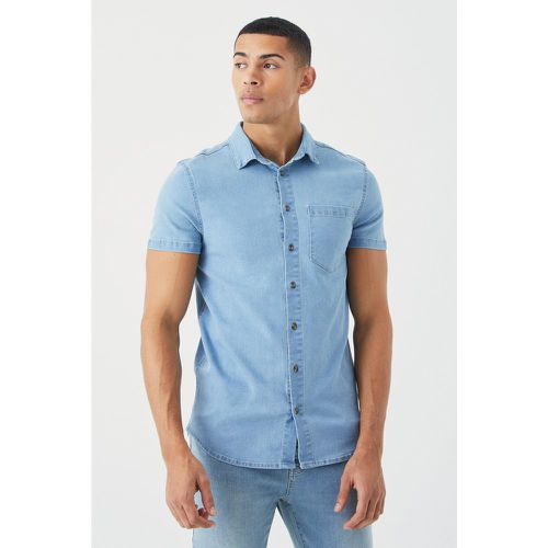 Chemise en jean moulante à manches courtes - S - Boohooman - Modalova