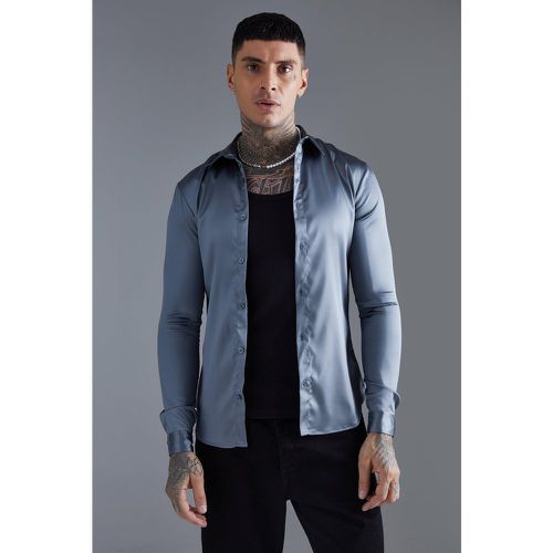 Chemise cintrée et satinée à manches longues - M - Boohooman - Modalova