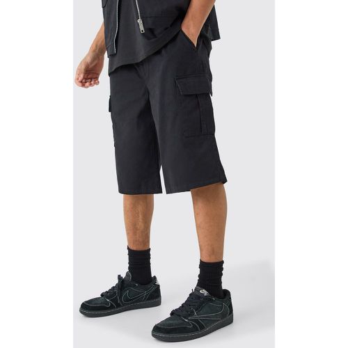 Elastic Waist Black Relaxed Fit Longer Length Cargo Shorts - Boohooman - Modalova