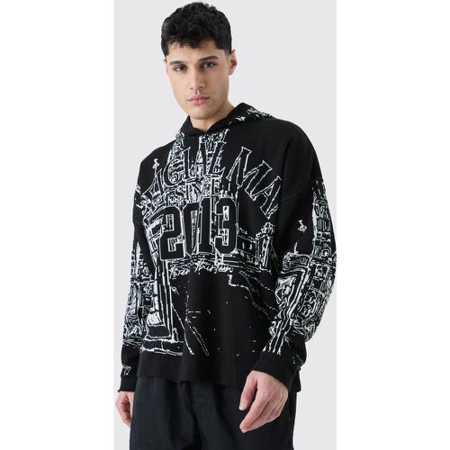 Oversized All Over Graphic Hoodie - L - Boohooman - Modalova