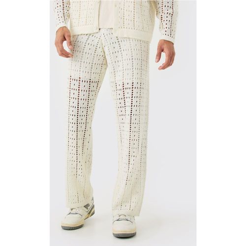 Relaxed Fit Crochet Trousers In White - Boohooman - Modalova