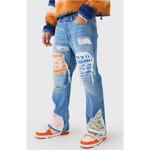 Jean flare large déchiré et réparé - 36R - Boohooman - Modalova