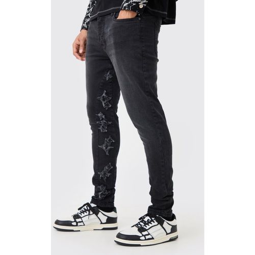 Skinny Stretch Applique Gusset Jeans In Washed Black - - 28R - Boohooman - Modalova
