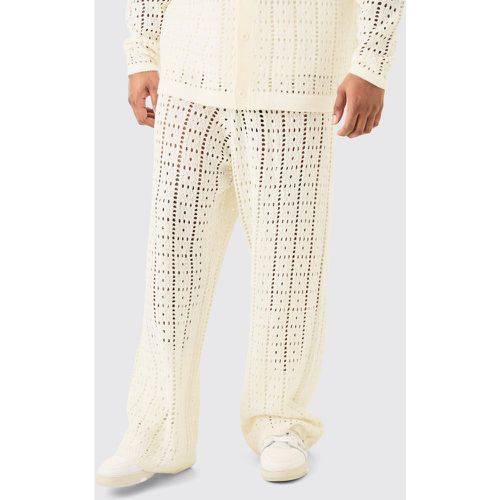 Plus Relaxed Fit Crochet Knit Trousers In White - Boohooman - Modalova