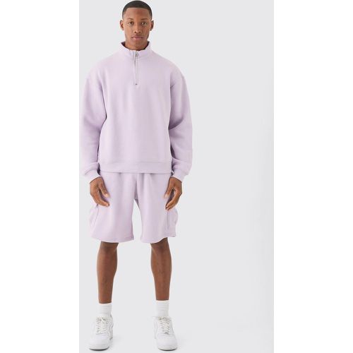 Oversized 1/4 Zip Cargo Short Tracksuit - Boohooman - Modalova