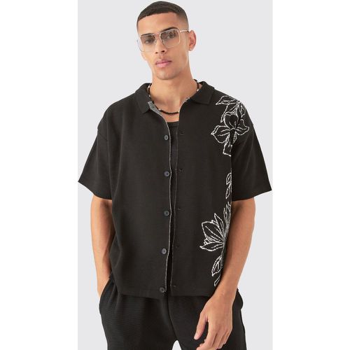 Boxy Jacquard Knit Floral Detail Shirt In Black - Boohooman - Modalova