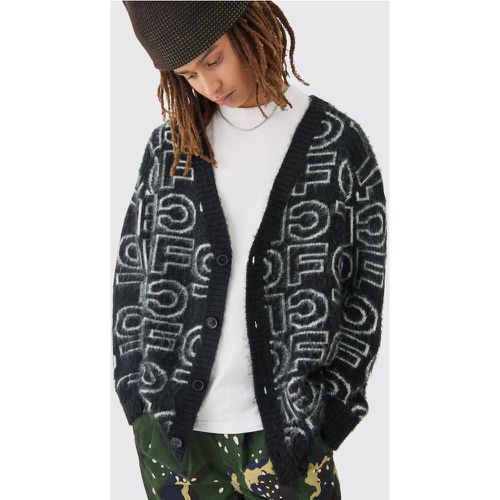 Cardigan oversize en maille à logo - M - Boohooman - Modalova