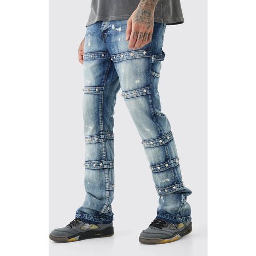 Tall Slim Rigid Flare Embellished Strap Detail Jeans - Boohooman - Modalova