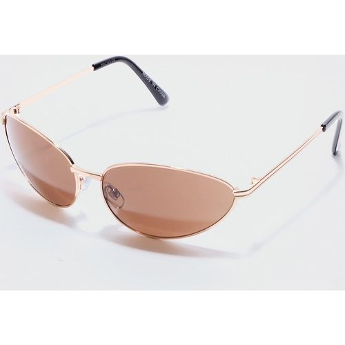 Angled Metal Sunglasses With Brown Lens In Gold - Boohooman - Modalova