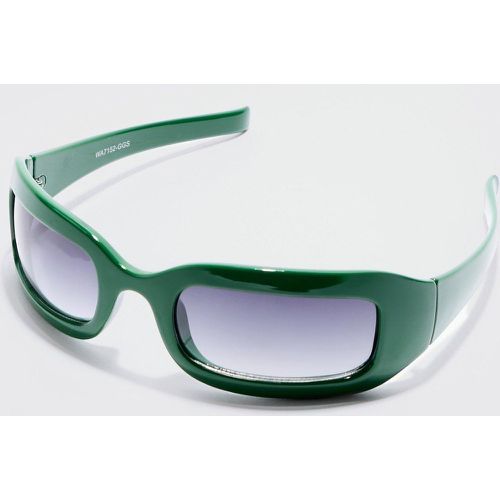 Chunky Wrap Around Rectangle Sunglasses In Green - Boohooman - Modalova