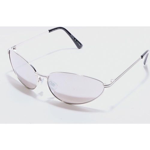 Angled Metal Sunglasses With Silver Lens In Silver - Boohooman - Modalova