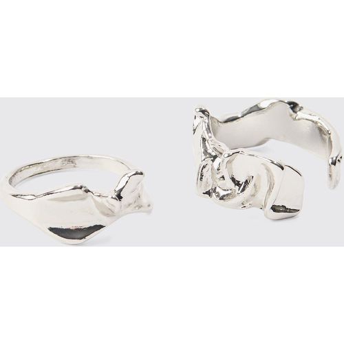 Pack Melted Metal Rings In Silver - - S/M - Boohooman - Modalova