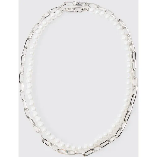Pack Multi Layer Pearl And Chain Necklace In Silver - Boohooman - Modalova