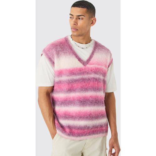 Regular Knitted Brushed Stripe V Neck vest In Pink - Boohooman - Modalova