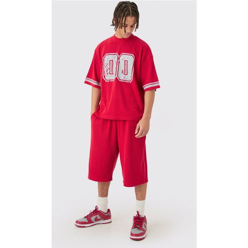 T-shirt oversize universitaire épais en tissu gaufré et short - S - Boohooman - Modalova