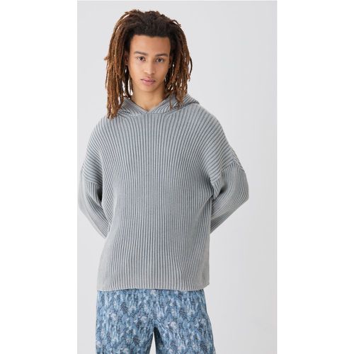 Sweat à capuche délavé en maille côtelée - L - Boohooman - Modalova