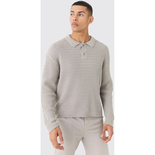 Polo texturé à manches longues - L - Boohooman - Modalova