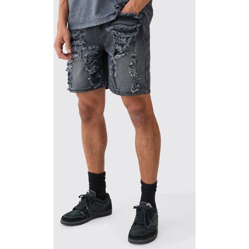 Short en jean large délavé déchiré et réparé - 30 - Boohooman - Modalova