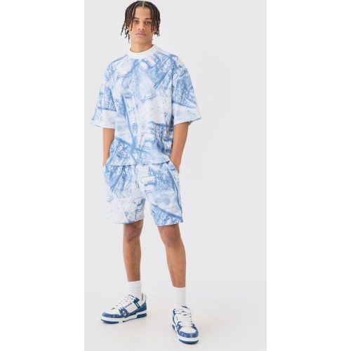T-shirt oversize imprimé en jean et short - XL - Boohooman - Modalova