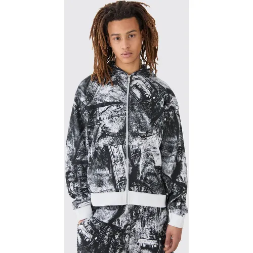 Sweat à capuche oversize zippé imprimé - S - Boohooman - Modalova