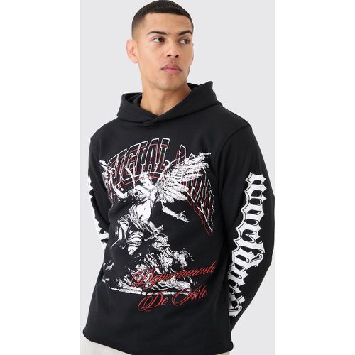 Regular Fit Large Graphic Raw Hem Hoodie - Boohooman - Modalova