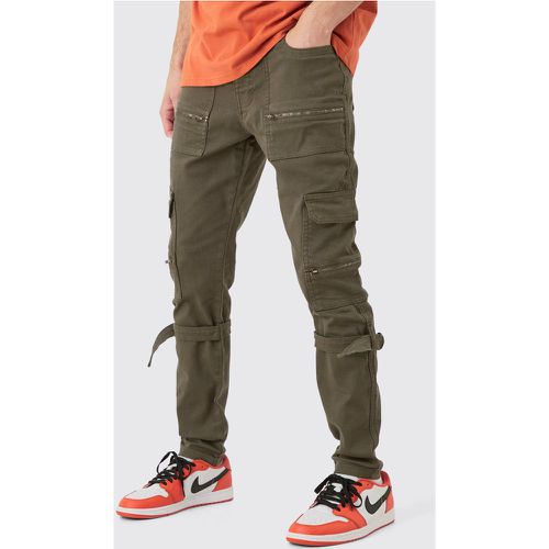 Pantalon cargo skinny zippé à bretelles - 30 - Boohooman - Modalova