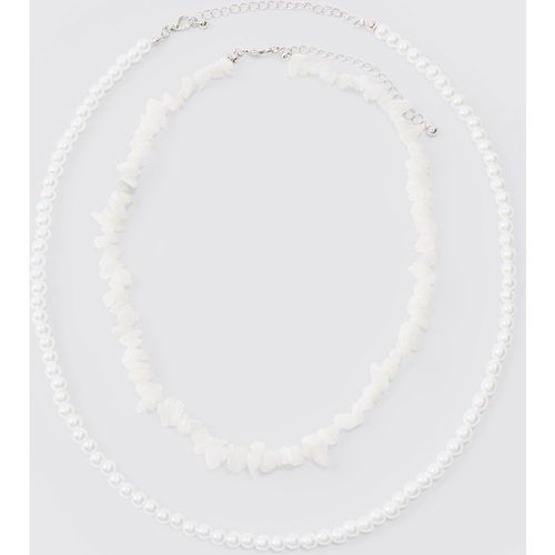 Double Layer Beaded Necklace In White - Boohooman - Modalova