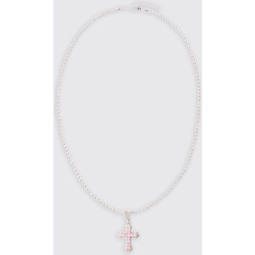 Iced Cross Pendant Necklace In Pink - Boohooman - Modalova