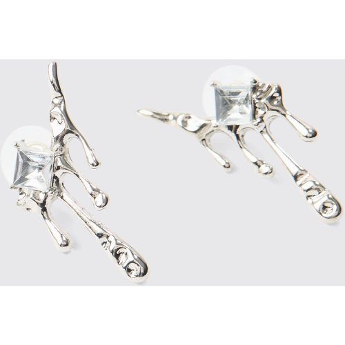 Pair Of Drip Metal Iced Earrings In Silver homme - Boohooman - Modalova