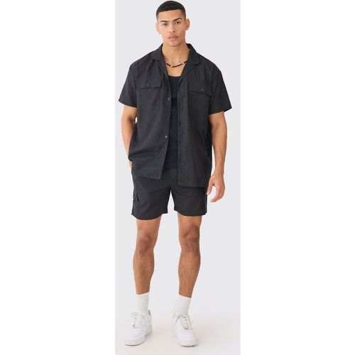 Ensemble en lin à manches courtes avec chemise cargo et short - L - Boohooman - Modalova