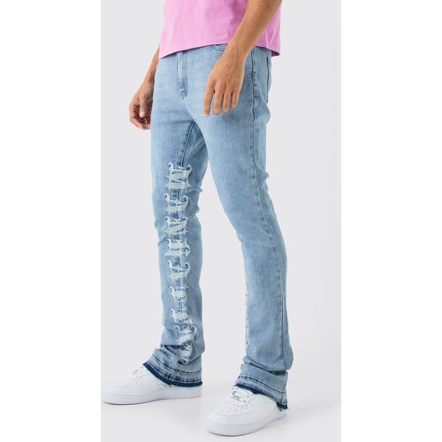 Skinny Stretch Stacked Distressed Embroidered Gusset Jeans - - 28R - Boohooman - Modalova